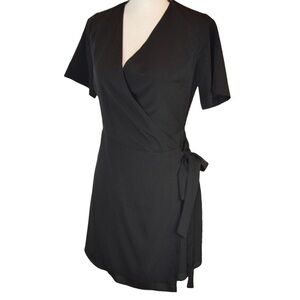 Frank & Oak Black Short Sleeve Wrap Dress, Size XS